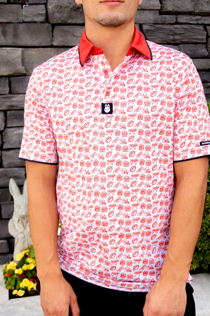 Front view of the Saturdays in Athens Georgia inspired men’s golf polo by Foresome Golf Co.