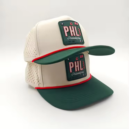 Stack of Philly Hats highlighting bold Philly-themed embroidery and premium structured design.