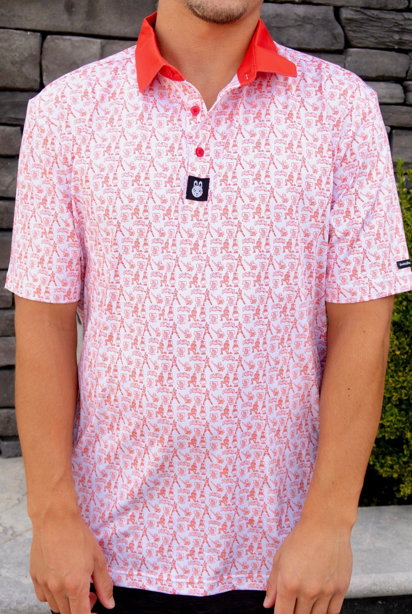 Front view of The South Philly Sandlot Philly baseball golf polo by Foresome Golf Co.