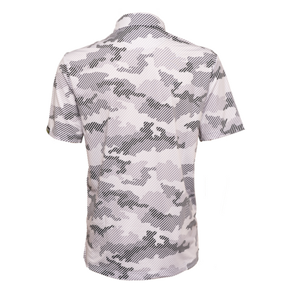Back view of Operation Birdie men’s camo golf polo – sleek fit with moisture-wicking fabric, perfect for active golfers who value comfort and style.