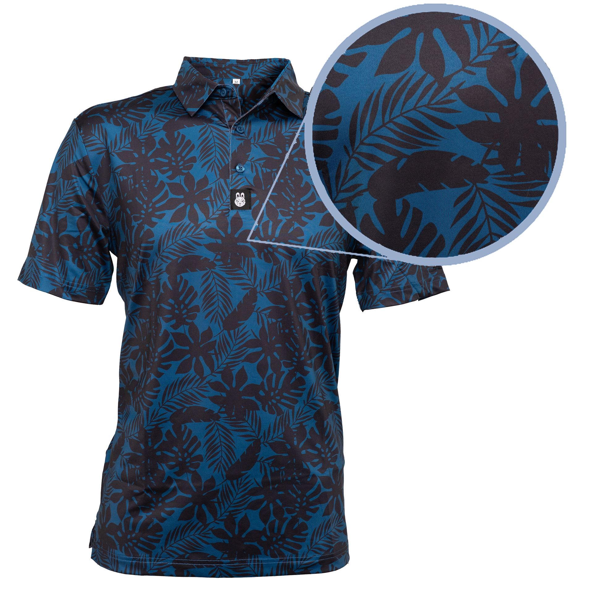 Close-up of the fabric texture on The Villages golf polo, showcasing its soft, moisture-wicking material that ensures comfort and performance on the course.