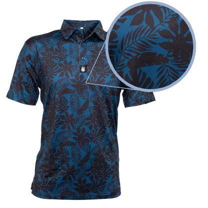 Close-up of the fabric texture on The Villages golf polo, showcasing its soft, moisture-wicking material that ensures comfort and performance on the course.