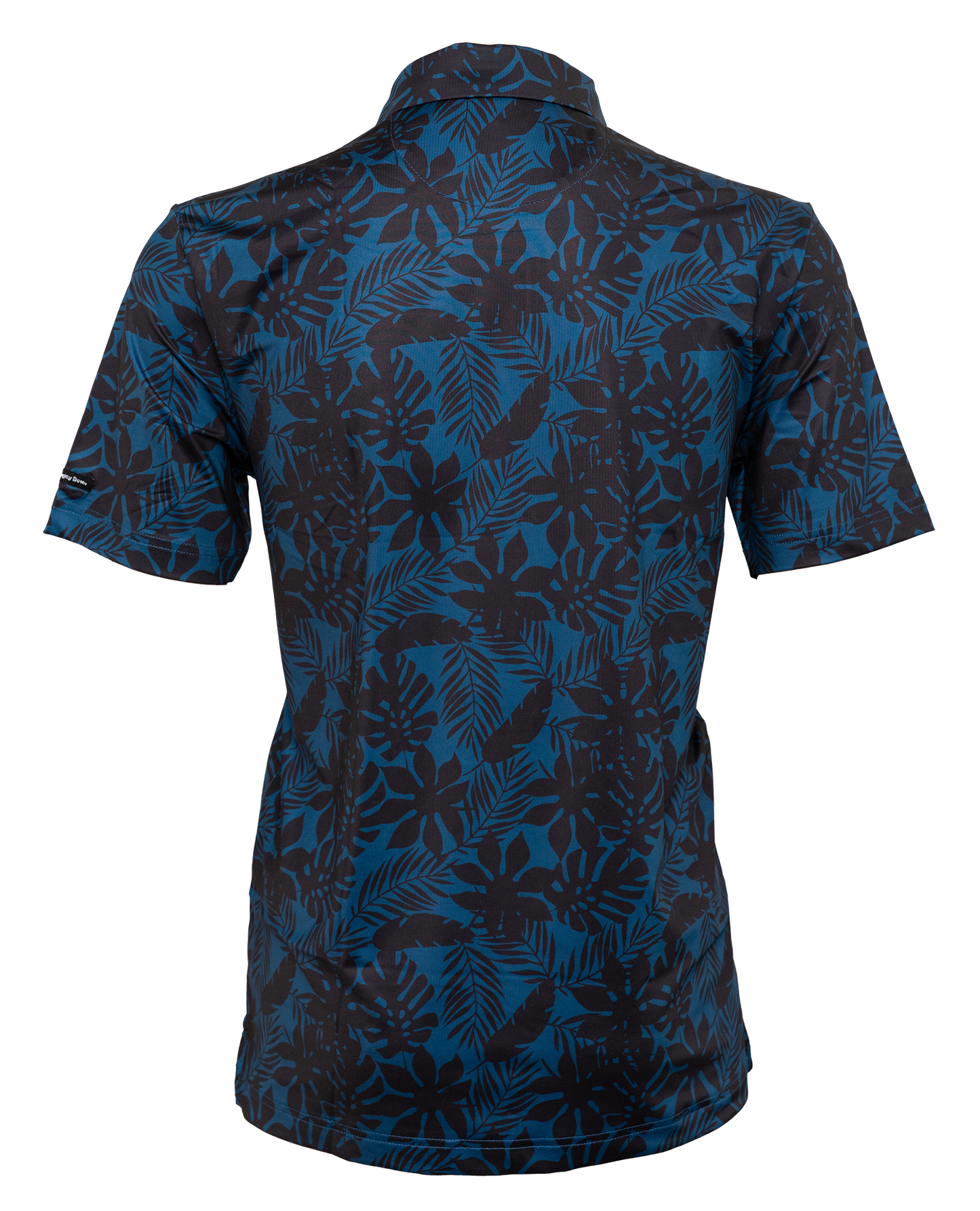 Back of The Villages golf polo, highlighting a sleek, minimalist design with breathable fabric for ultimate comfort and performance during your round.