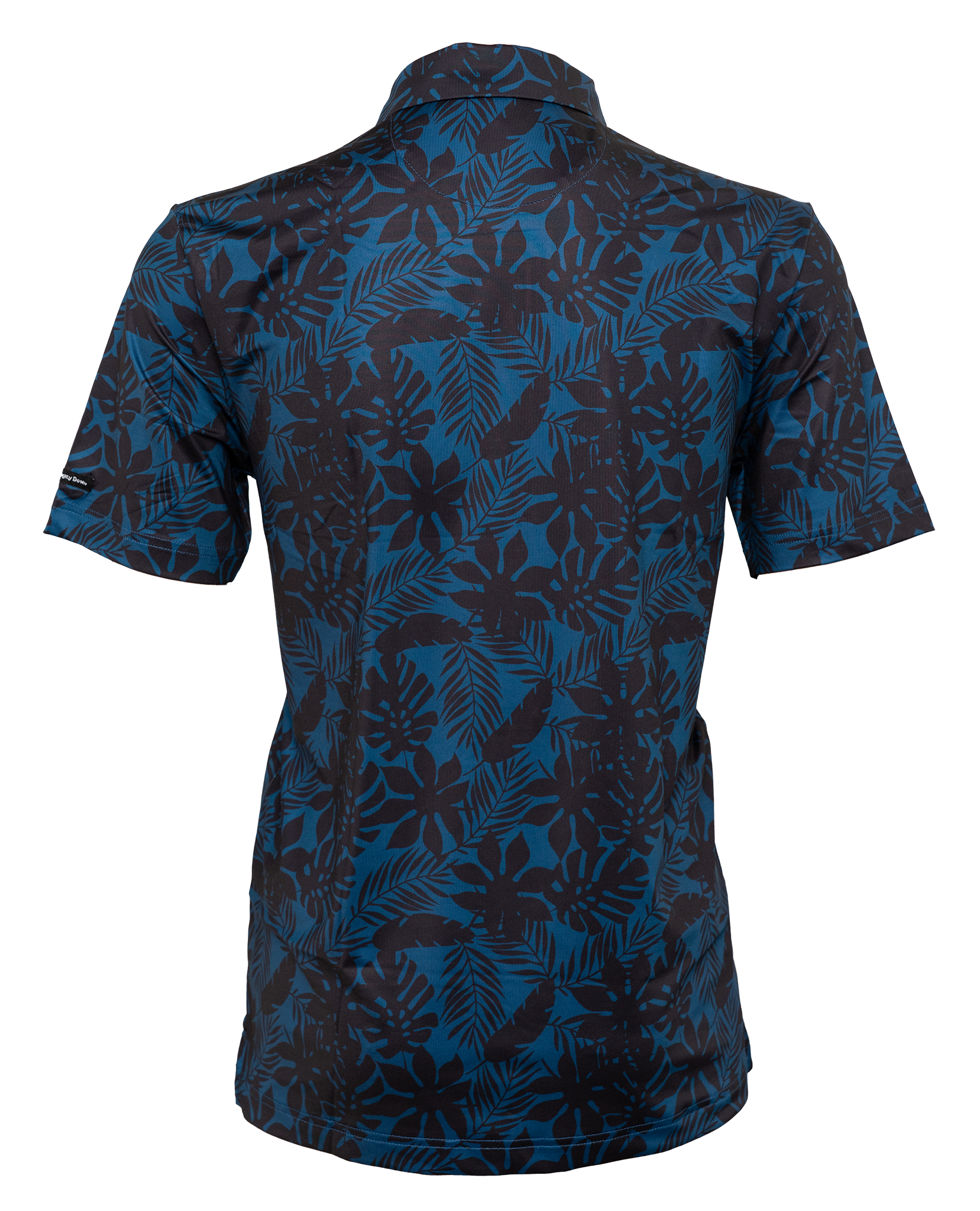 Back of The Villages golf polo, highlighting a sleek, minimalist design with breathable fabric for ultimate comfort and performance during your round.