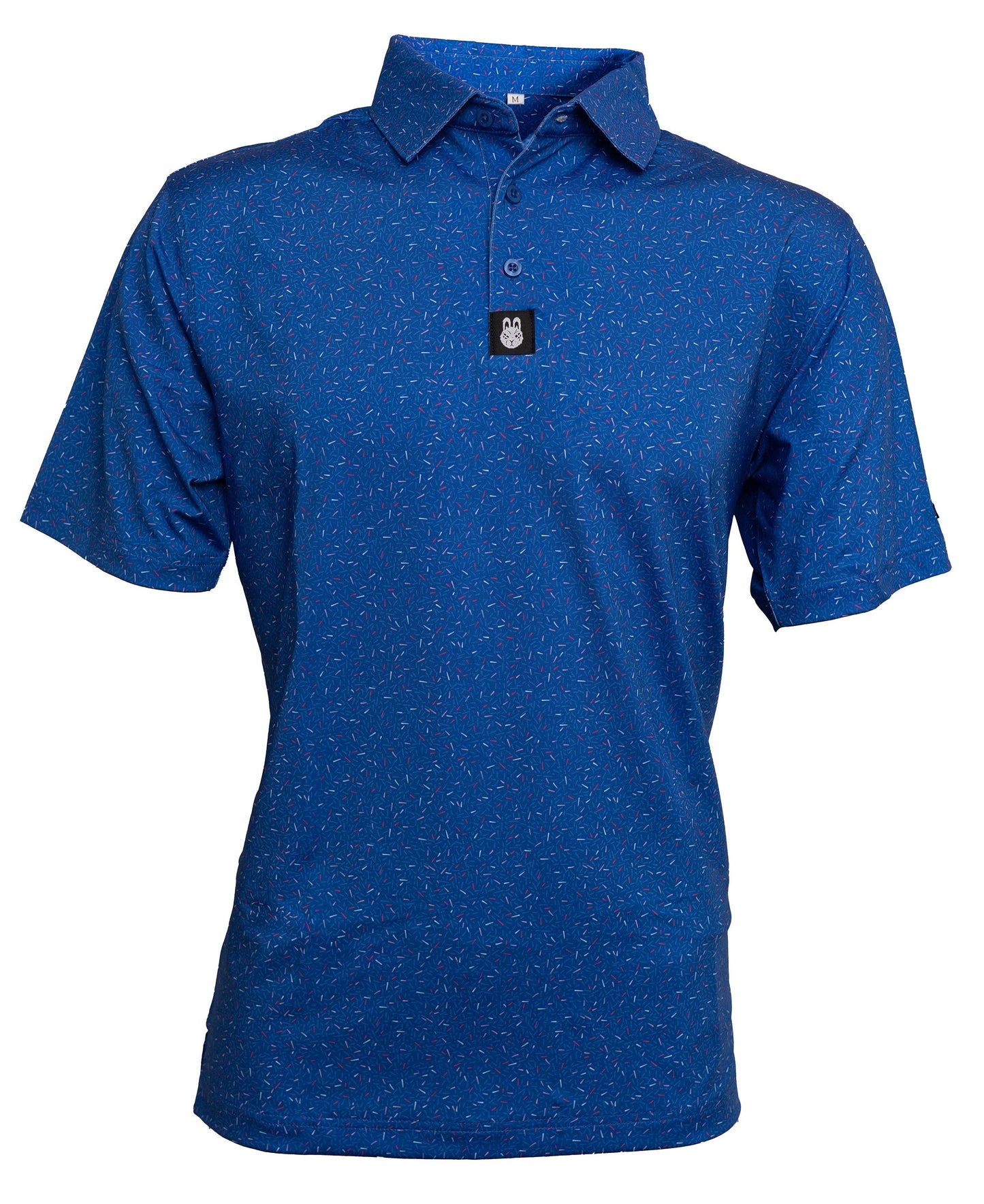 Front view of The Big Bang Golf Polo, featuring bold firecracker-inspired design and a comfortable, performance-focused fit for men’s golf.