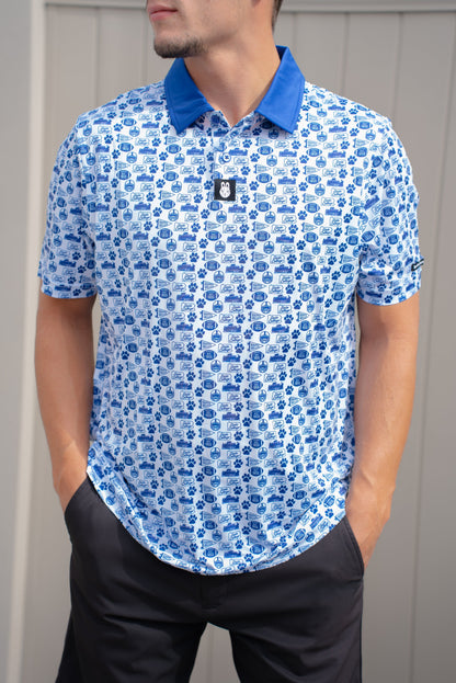 Front view of the Saturdays in Happy Valley Penn State inspired golf polo by Foresome Golf Co.