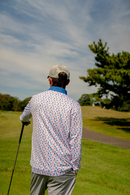 Back view of the Philly Phrenetic Quarter Zip men’s golf pullover by Foresome Golf Co. showing full design and collar detail