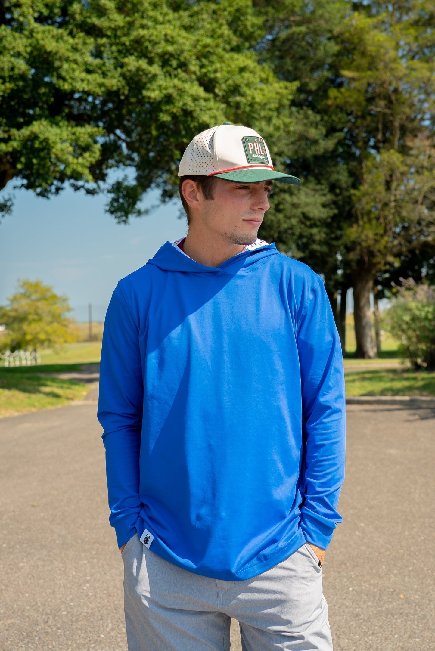 Front view of the Philly Phrenetic After Hours Philadelphia golf hoodie by Foresome Golf Co. featuring logo and performance fit