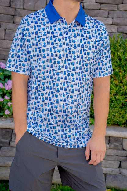 Front view of the Main Line Madness Villanova basketball golf polo by Foresome Golf Co.