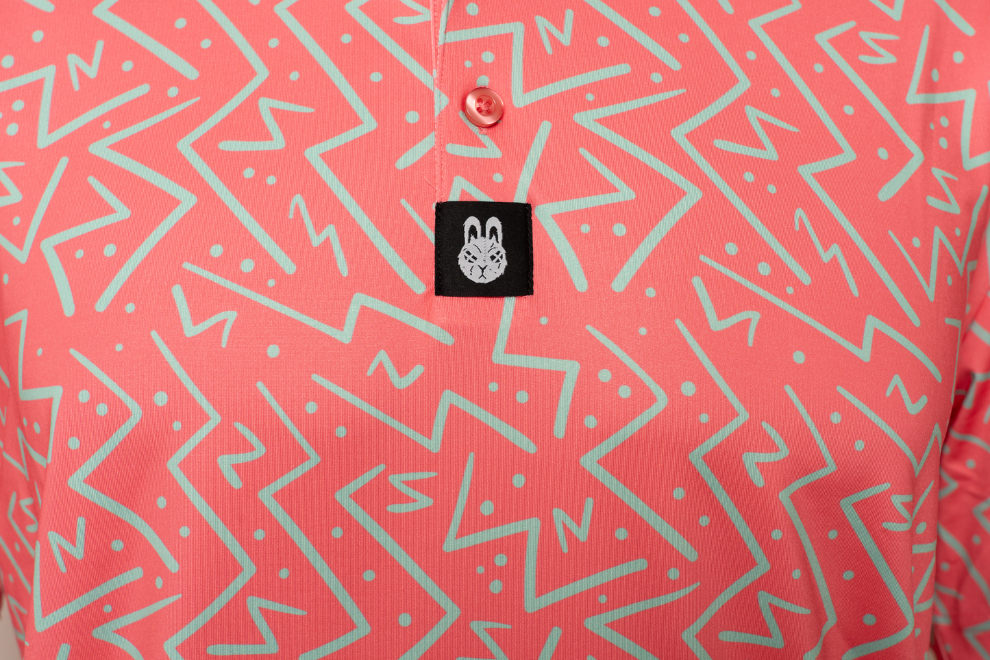 Detailed view of the Dolph Ziggler Golf Polo collar and embroidered logo, adding a touch of bold style to your golf attire.