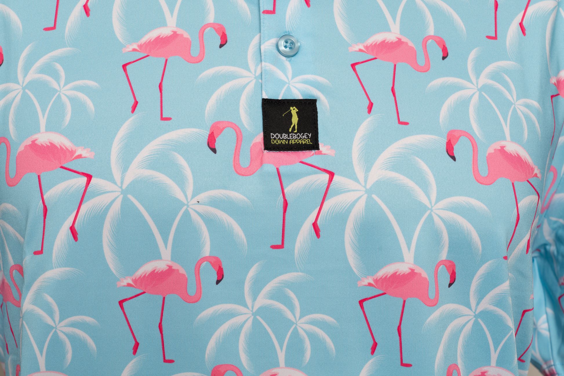 Close-up of Florida Man men’s golf polo graphic – unique, bold design elements adding flair and personality to your golf look.