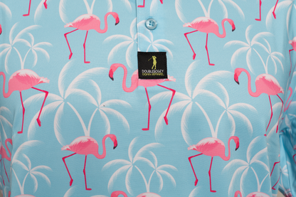 Close-up of Florida Man men’s golf polo graphic – unique, bold design elements adding flair and personality to your golf look.