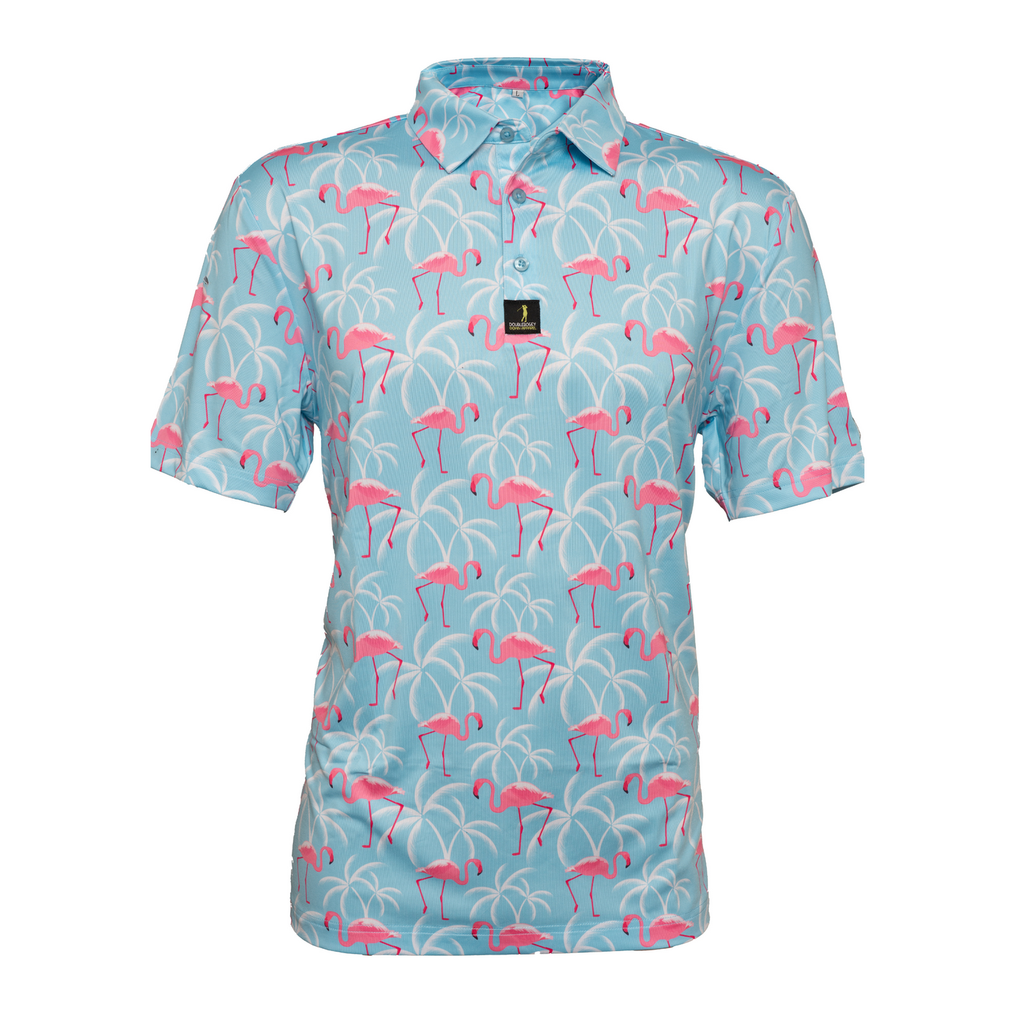 Front view of Florida Man men’s golf polo – bold, eye-catching design with breathable fabric for comfort and performance on the golf course.