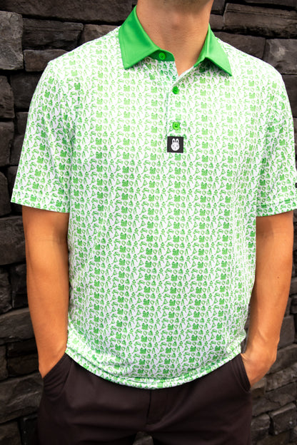 Front view of the Birds & Bogeys Philadelphia golf polo for men by Foresome Golf Co.