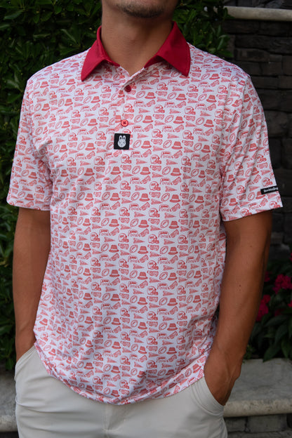 Front view of the Saturdays in Tuscaloosa Alabama inspired men’s golf polo by Foresome Golf Co.