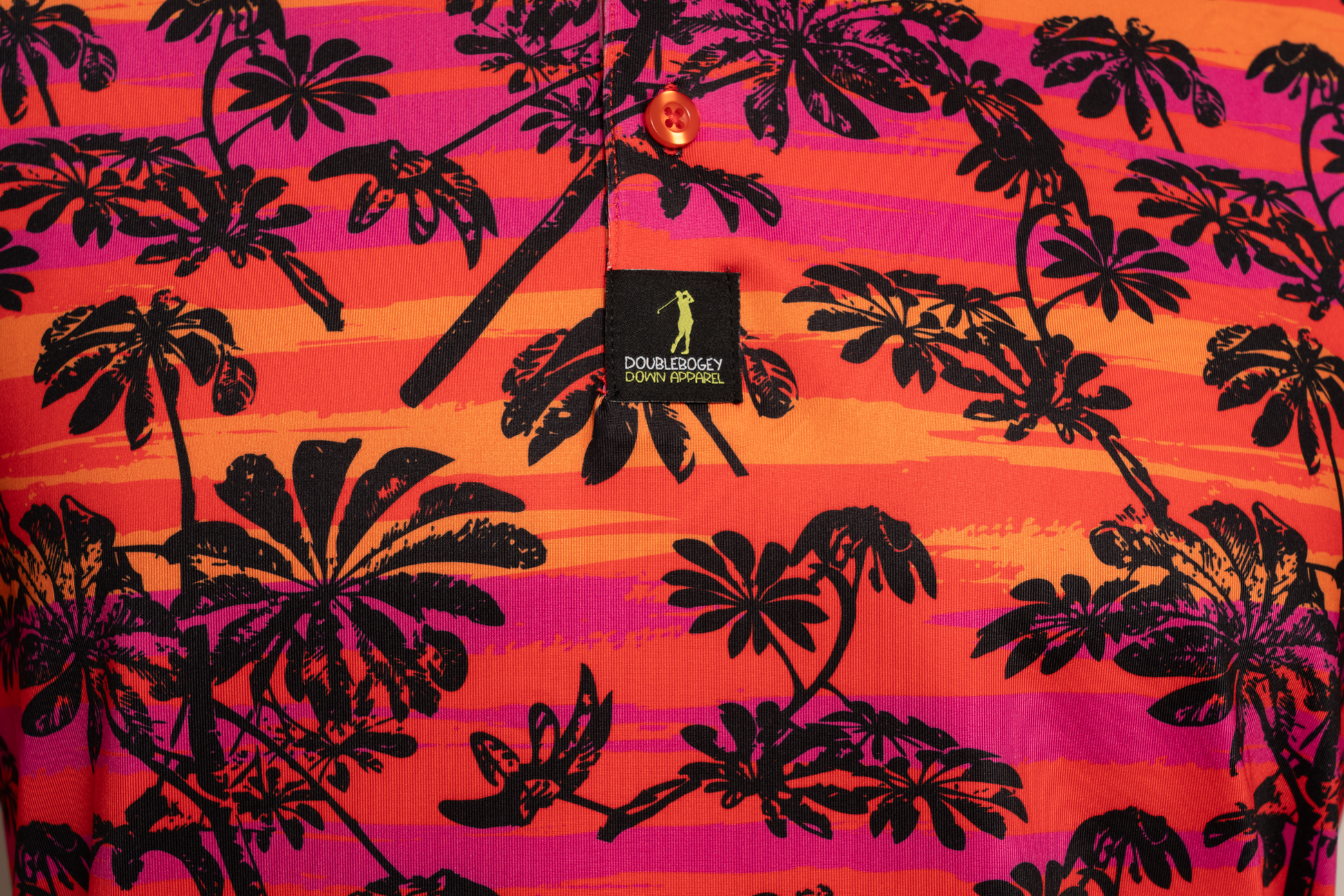 Close-up of Jersey Shore Nights golf polo print – beachy, stylish detail that adds personality and flair to a premium performance golf shirt.