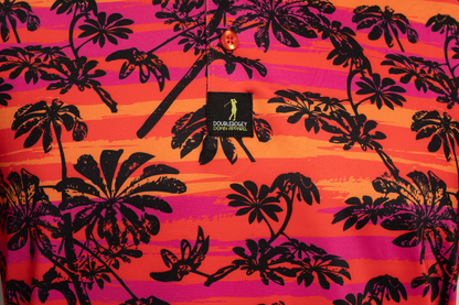 Close-up of Jersey Shore Nights golf polo print – beachy, stylish detail that adds personality and flair to a premium performance golf shirt.