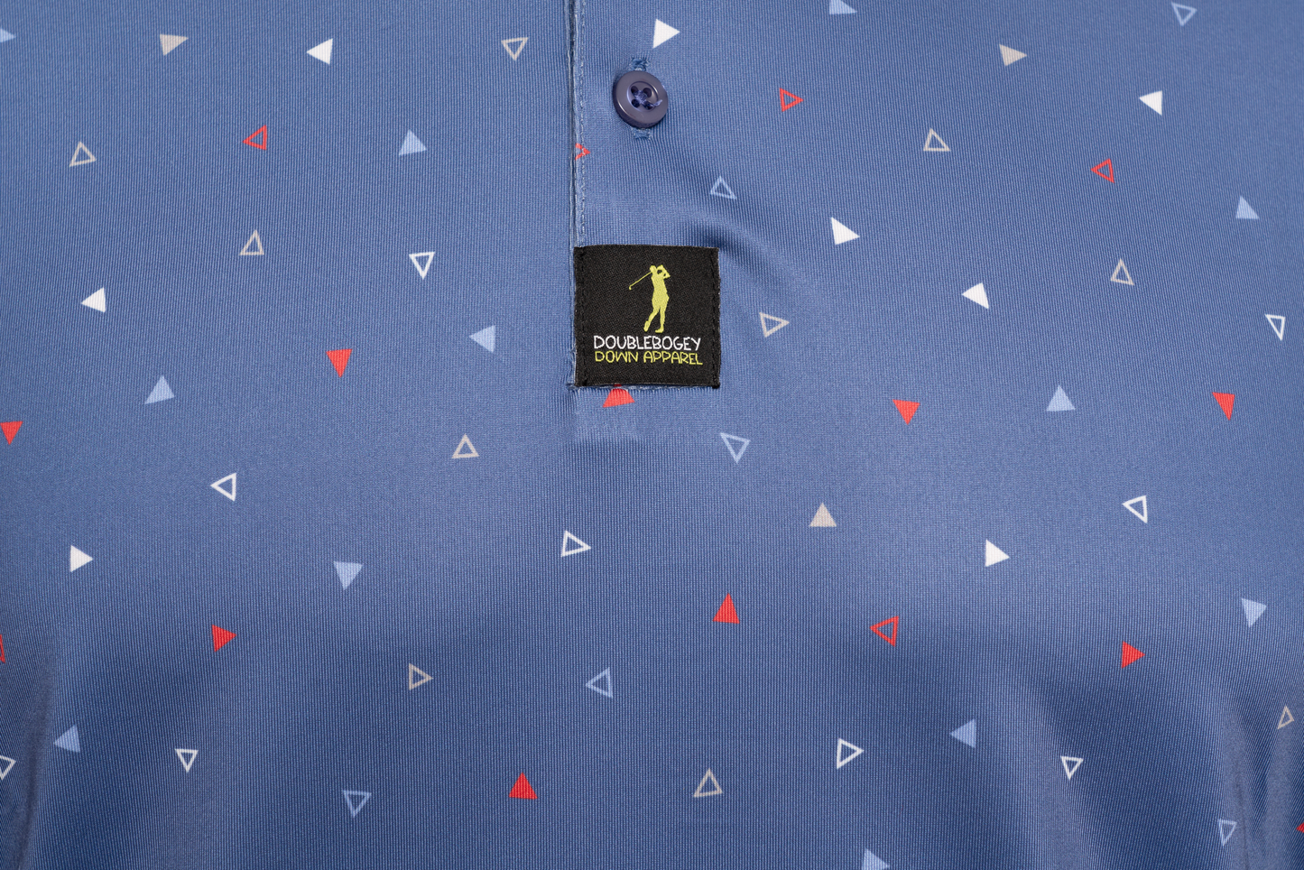 Close-up of the Merica Men’s Golf Polo’s patriotic graphic – a bold design showcasing pride and performance for a standout look on and off the course.