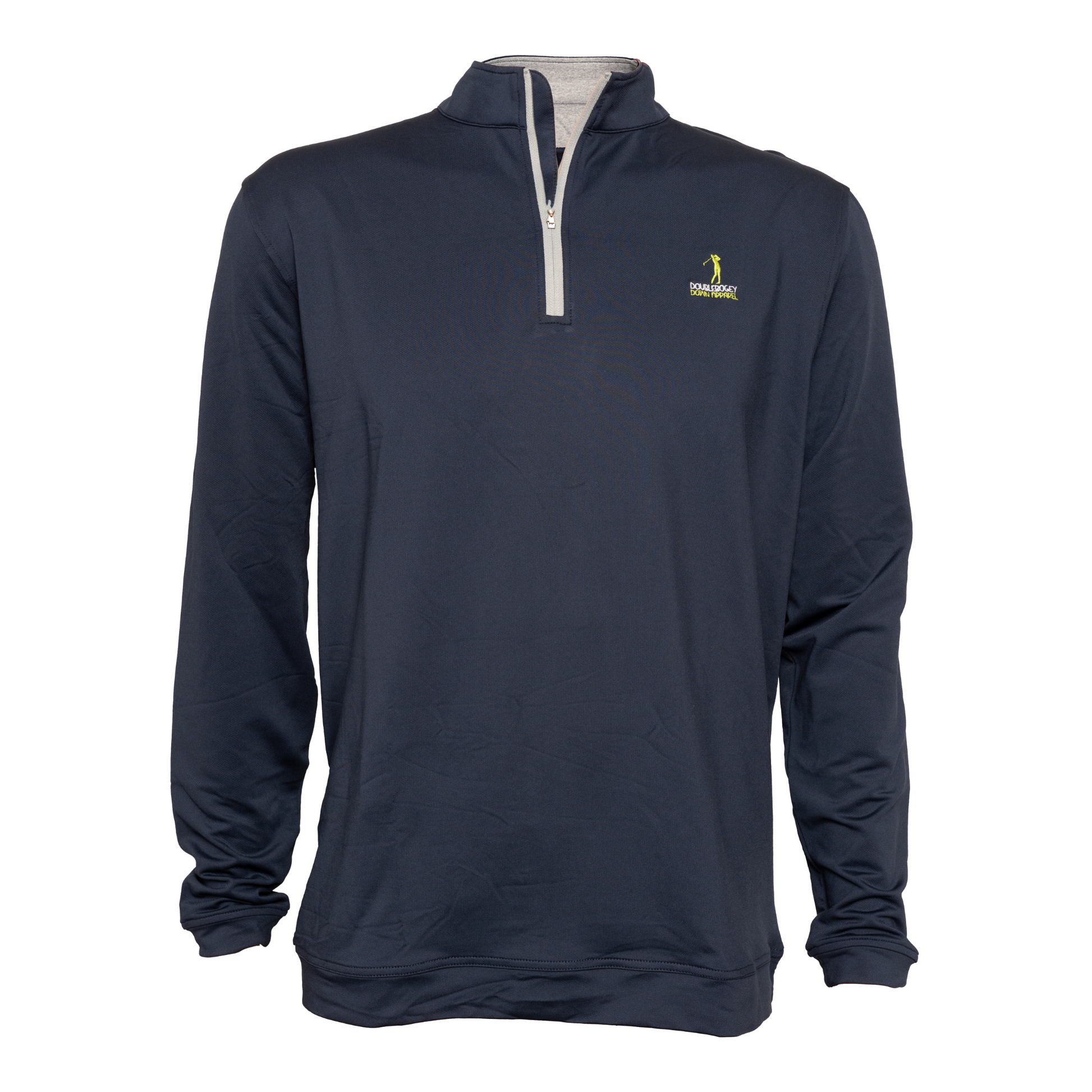 Front view of The Back Nine Zip – stylish navy quarter zip for men, designed for golf performance and casual versatility
