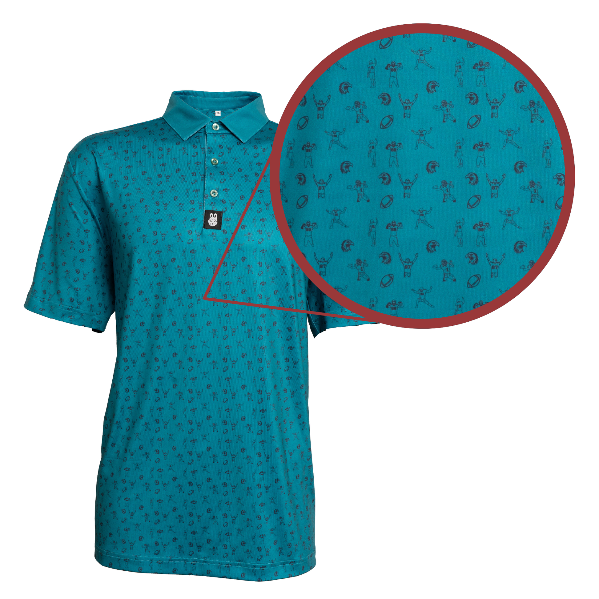 Close-up of The Gang Gets Invincible Polo logo and stitching, showcasing high-quality craftsmanship and Philadelphia Eagles-inspired design details.