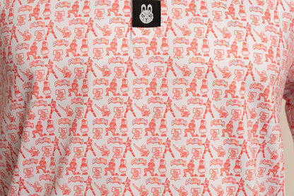 Close-up of The South Philly Sandlot Philly baseball golf polo by Foresome Golf Co. showing texture and logo.