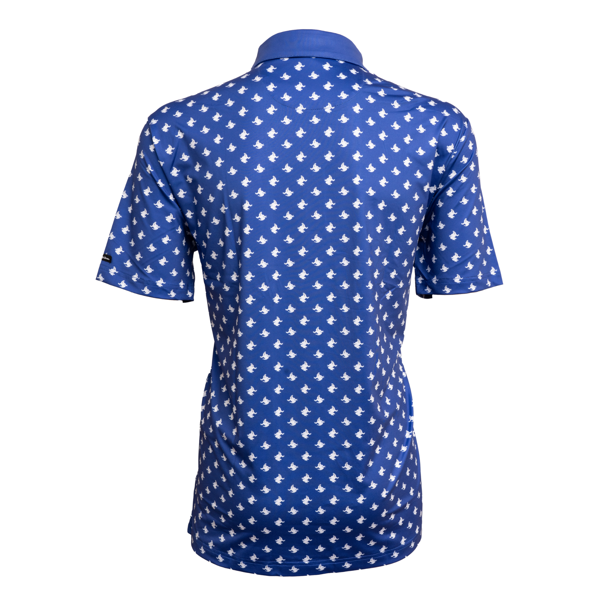 Back view of Mr. Stay-Puft Golf Polo, showcasing its comfortable fit, breathable material, and subtle branding, ideal for both golf courses and casual wear.